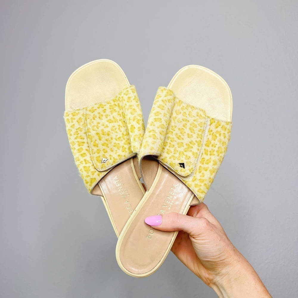Bottega Veneta Pony Hair Green Yellow Cheetah Slides Sandals